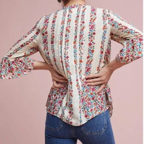Anthropologie Maeve Hiver Peasant Blouse Floral | Cream Red | SZ 6 - Picture 2 of 11